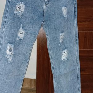 Mid-rise Distress Straight Leg Jeans