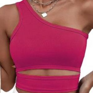 Pink One Shoulder Crop top Women