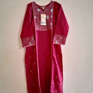 Dark Red Kurta With Pant For Running