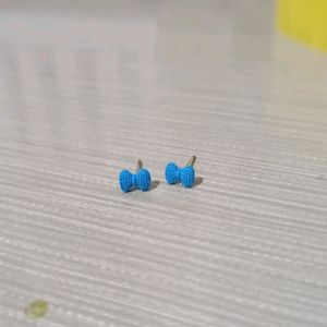 bow ribbon blue earring stud