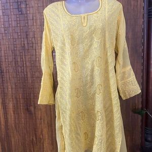 Yellow Chikankari Embroidered Kurta