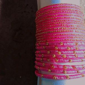 Pink Colour Glittery Bangles