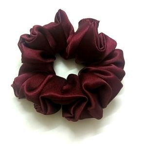 Maroon Satin Fluffy Scrunchie