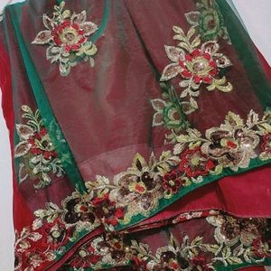 Maroon Green Saree For Festive Without Blouse