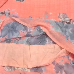 Peach Colour Floral Printed Saree With Blouse