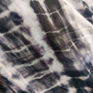 Black And White Tie Dye Print Chiffon Saree