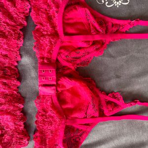 Hot Pink Bridal Lingerie Set For Women