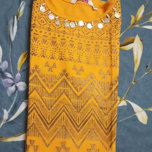 Yellow High Low Sleeveless Kurti