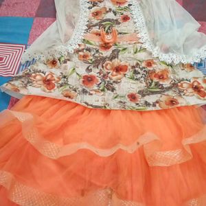 Orange Girls Gown Dress With Shrug