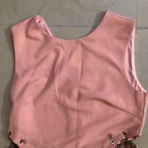 Peach Dress With Golden Chain Detailing