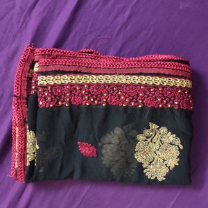 Black Maroon Clour Dupata With Embroidery