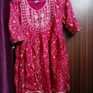 Party Wear Short Frok Suit Set in Rani Colour