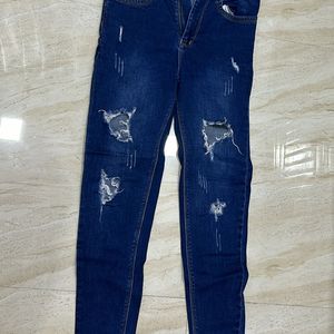 Navy Blue Distressed Jeans - Size 28 - Torn and Tr