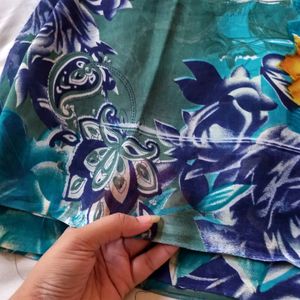 Blue Flower Print Saree