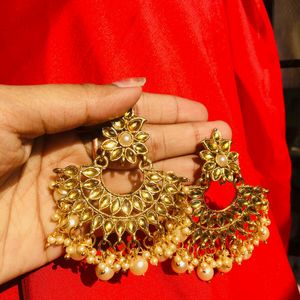 Golden  Kundan Big Earrings