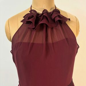 Maroon Gown With Floral Neck Detailing