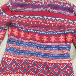 Red Multi Colour Woolen Top