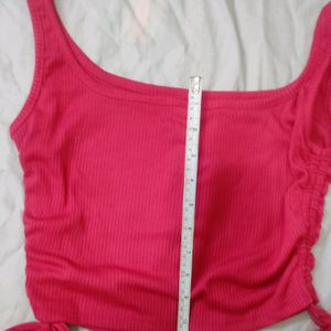 Ribbed Hot Pink Tank Top With Ruched Sides