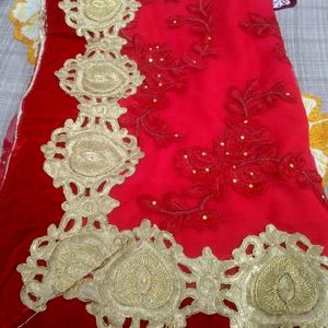 Beautiful Red Half Net Saree