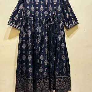 Avaasa Block Print Black A-line Kurta Size XL