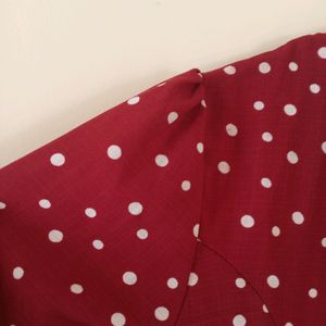 Dark Red Polka Dot Front Openable Top