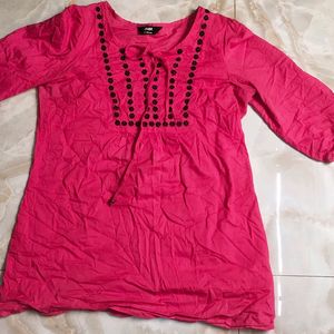 Max Pink Embroidery Cotton Top