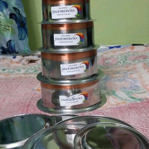 New/Unused Copper Bottom Pateeli Set 5 Wid Lid