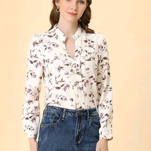 New Korean Floral Bow Shirt Top