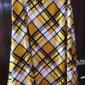 Yellow Flare Skirt Vth Blue Checks Elastic Waist