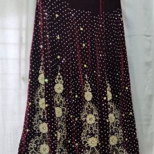 Lehenga Choli Dupatta Set - Maroon Velvet