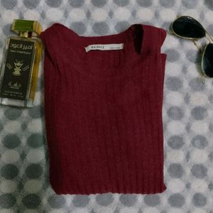 Fitted Maroon Ribbed Winter TOP