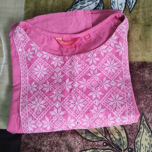 Morpankh Pink Cotton Kurta For Women