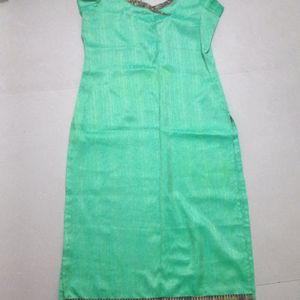 Flourescent Green Color Kurta With Border