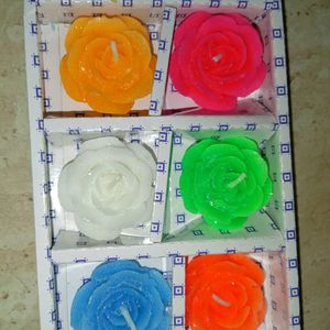 Rose Flower Floatting Candles 6 Multi Colour Diya