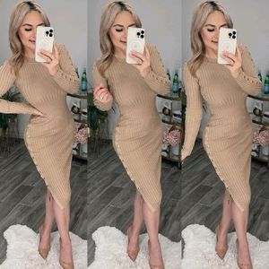 Beige Shiny Bodycon Dress