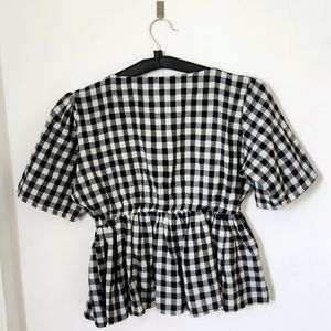 Black And White Check Peplum Top