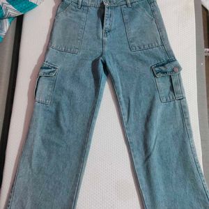 Straight Cargo Jeans For Women In Blue