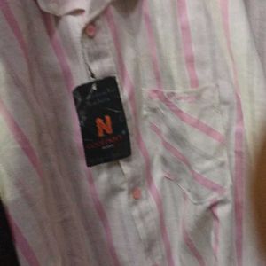 New White And  Light Pink Stripes Shirt