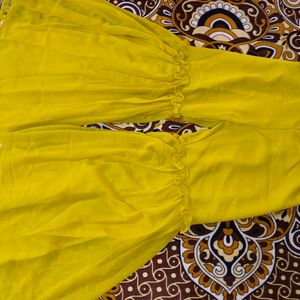 Yellow Attractive Embroidery Kurta With Sharara