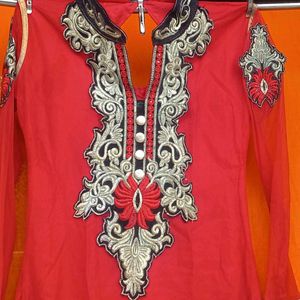 Red Kurta With Net Duppta