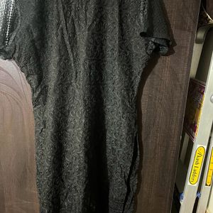 Black Kurta With Netted Sleeves