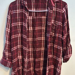 Women Branded Cheked Maroon Shirt