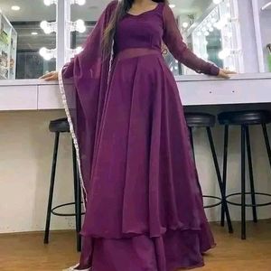 Purple Backless Gown With Dupatta