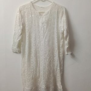 Real Lucknawi Work Kurta With White Sequine