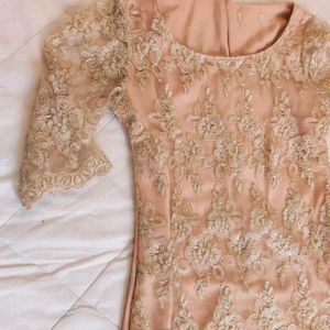 Nude-Rose Golden Lace Bodycon Dress