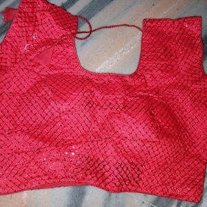 Red Sequence Blouse, Brand New, With Pad