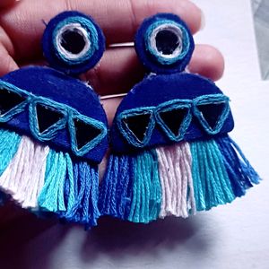 Handcrafted Blue Fabric Earrings