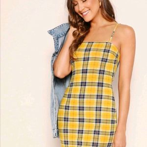 shein plaid yellow dress