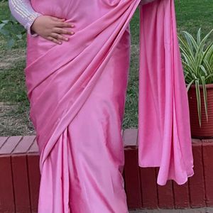 BABY PINK SATIN SAREE