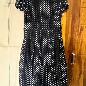 Polka Dotted Aline Dress: Blue And White